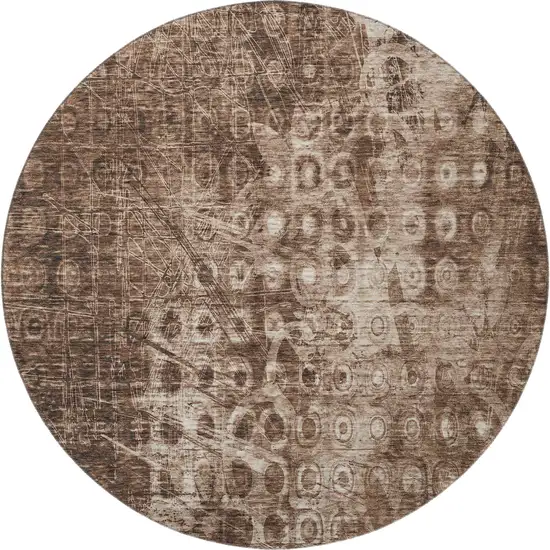 8' Chocolate And Beige Ikat Washable Round Rug With UV Protection Photo 3