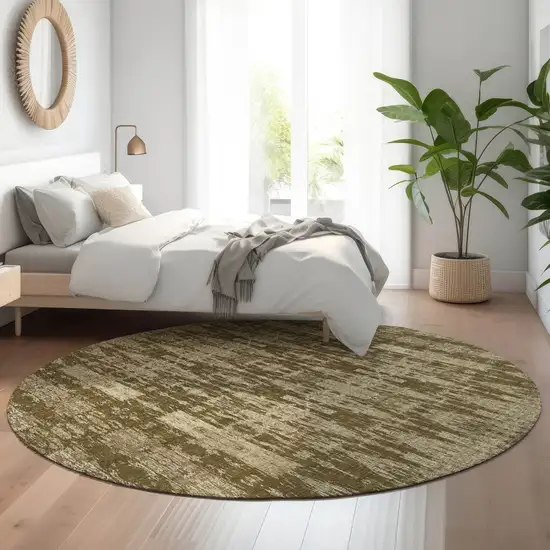 8' Chocolate And Beige Moroccan Washable Round Rug With UV Protection Photo 4