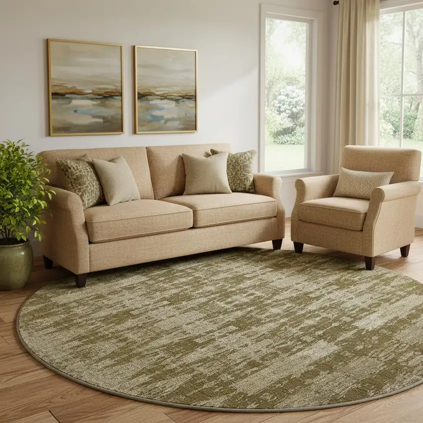 8' Chocolate And Beige Moroccan Washable Round Rug With UV Protection Photo 1