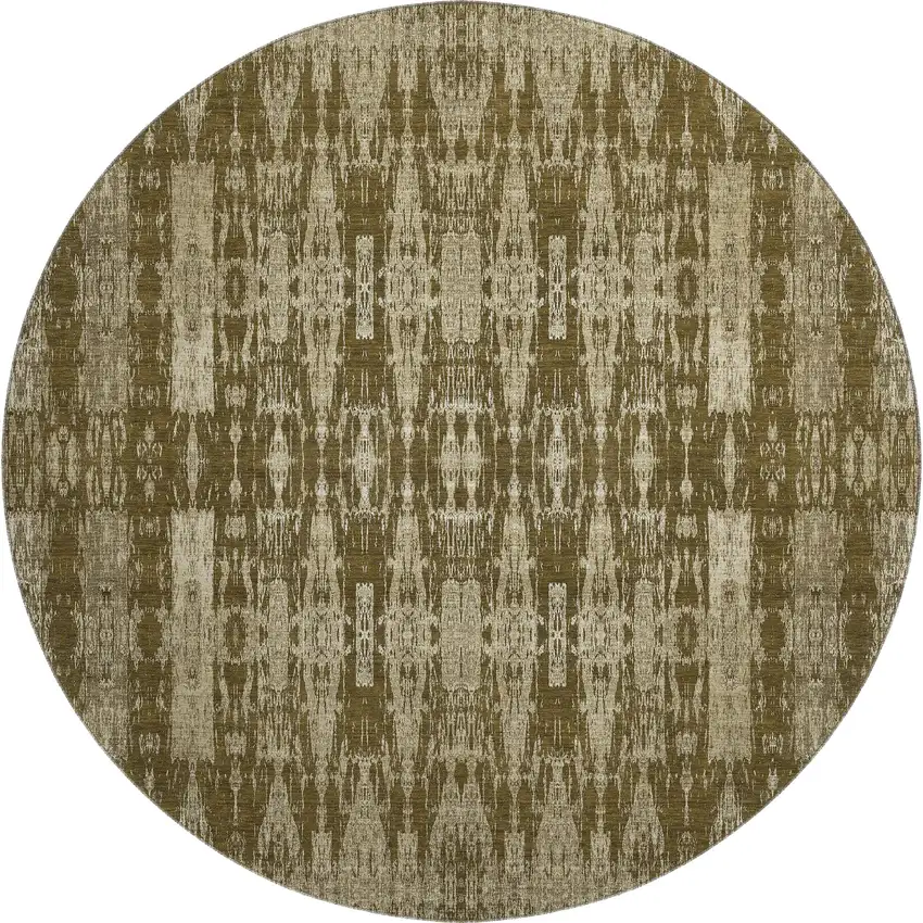 8' Chocolate And Beige Moroccan Washable Round Rug With UV Protection Photo 1