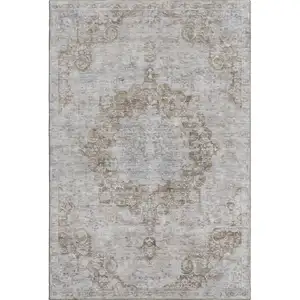 Photo of 8' Chocolate And Beige Oriental Washable Area Rug With UV Protection