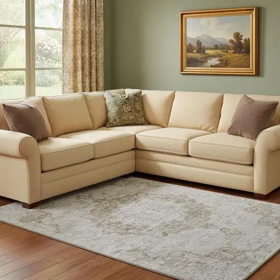 8' Chocolate And Beige Oriental Washable Area Rug With UV Protection Photo 2