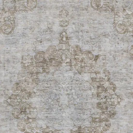 8' Chocolate And Beige Oriental Washable Area Rug With UV Protection Photo 2