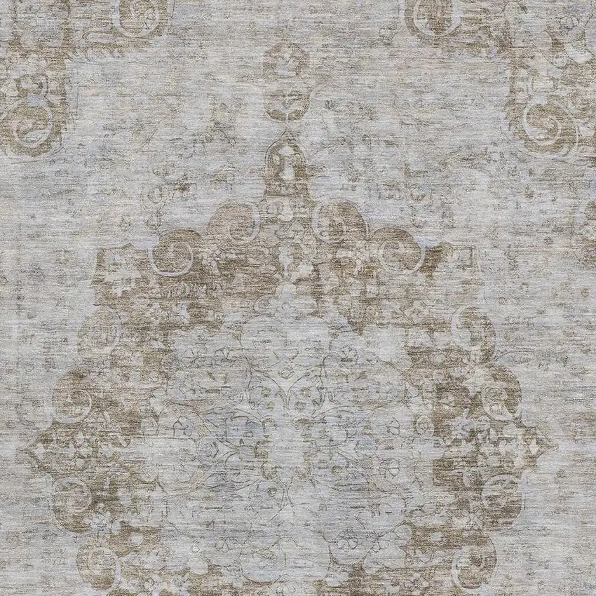 8' Chocolate And Beige Oriental Washable Area Rug With UV Protection Photo 2