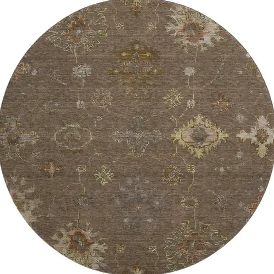 8' Chocolate And Beige Oriental Washable Round Rug With UV Protection Photo 4