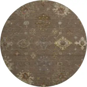 Photo of 8' Chocolate And Beige Oriental Washable Round Rug With UV Protection