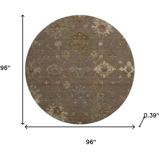 8' Chocolate And Beige Oriental Washable Round Rug With UV Protection Photo 8