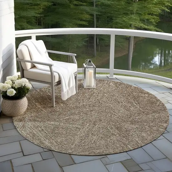 8' Chocolate And Beige Round Abstract Washable Indoor Outdoor Area Rug Photo 6