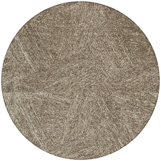 8' Chocolate And Beige Round Abstract Washable Indoor Outdoor Area Rug Photo 4