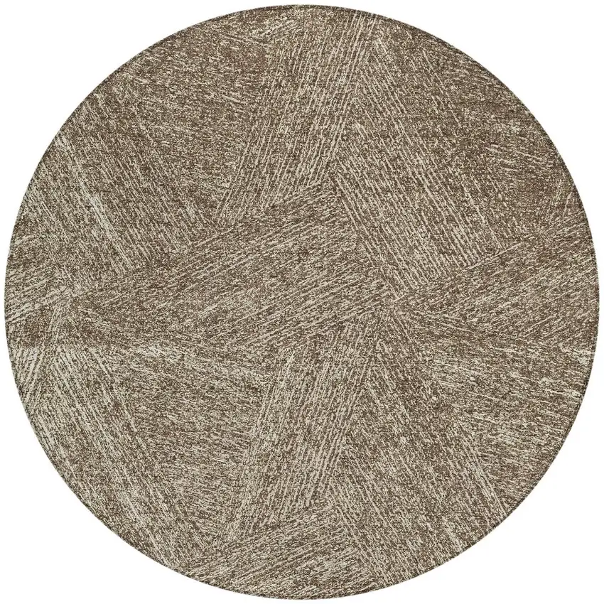 8' Chocolate And Beige Round Abstract Washable Indoor Outdoor Area Rug Photo 4