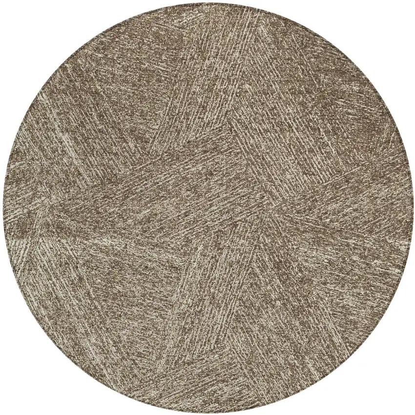 8' Chocolate And Beige Round Abstract Washable Indoor Outdoor Area Rug Photo 2
