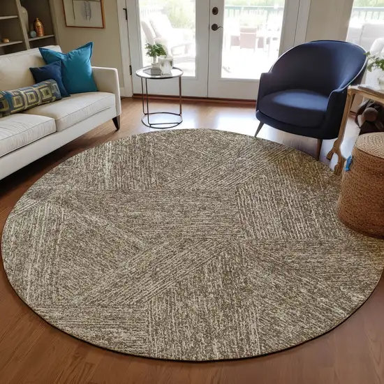 8' Chocolate And Beige Round Abstract Washable Indoor Outdoor Area Rug Photo 7