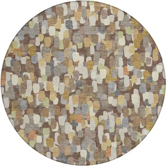 8' Chocolate And Beige Round Abstract Washable Indoor Outdoor Area Rug Photo 1