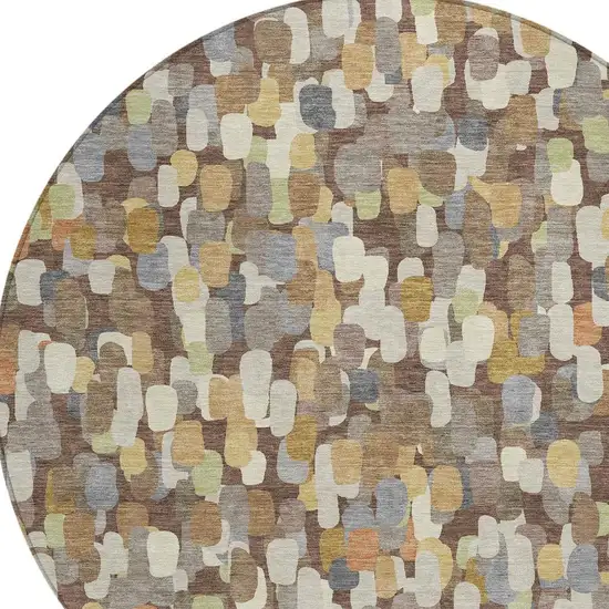 8' Chocolate And Beige Round Abstract Washable Indoor Outdoor Area Rug Photo 2
