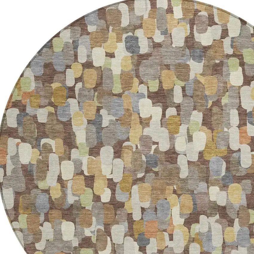 8' Chocolate And Beige Round Abstract Washable Indoor Outdoor Area Rug Photo 2