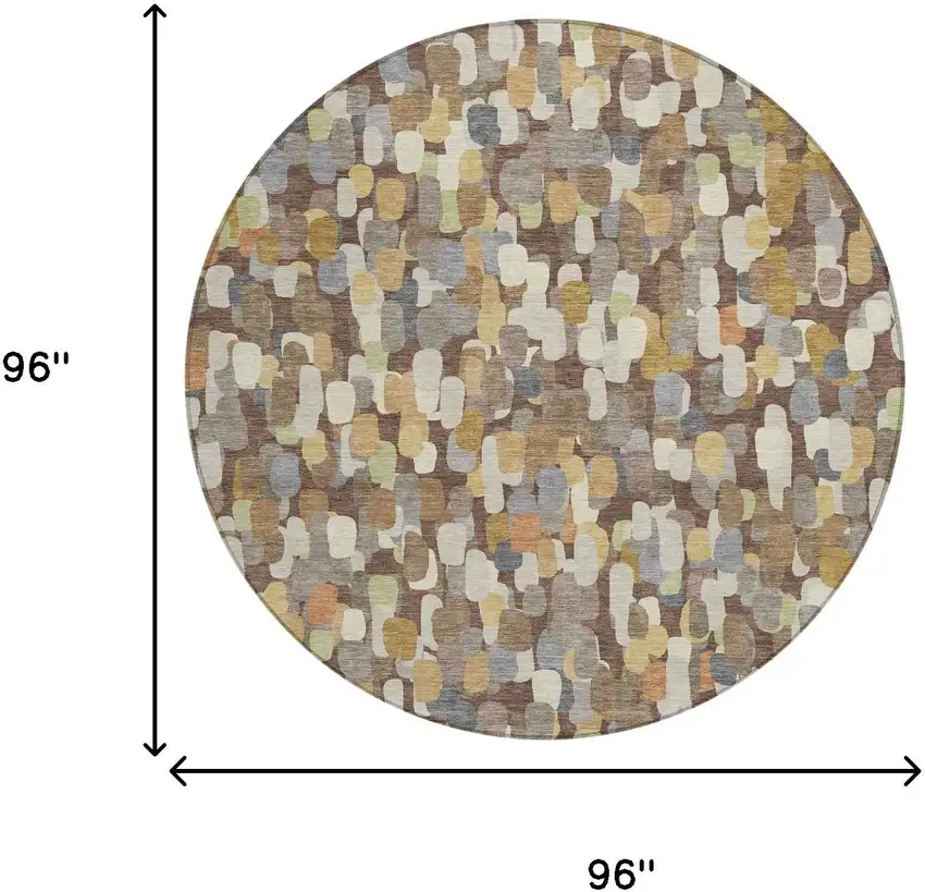 8' Chocolate And Beige Round Abstract Washable Indoor Outdoor Area Rug Photo 8