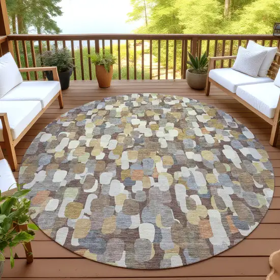 8' Chocolate And Beige Round Abstract Washable Indoor Outdoor Area Rug Photo 4