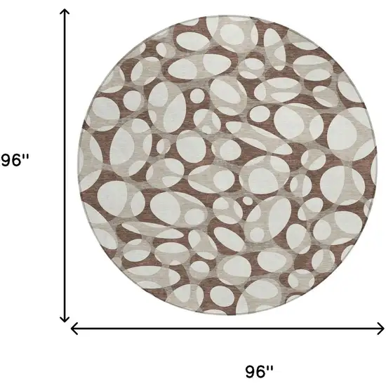 8' Chocolate And Beige Round Abstract Washable Indoor Outdoor Area Rug Photo 8
