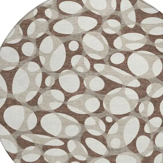 8' Chocolate And Beige Round Abstract Washable Indoor Outdoor Area Rug Photo 2