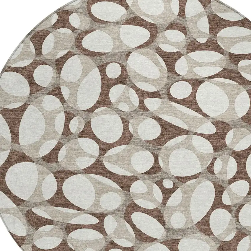 8' Chocolate And Beige Round Abstract Washable Indoor Outdoor Area Rug Photo 2