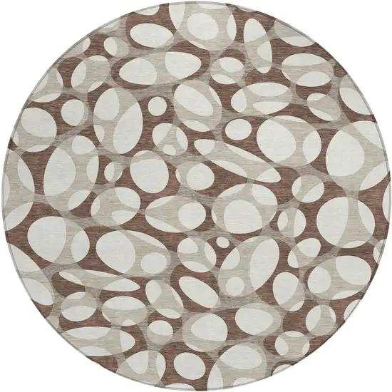 8' Chocolate And Beige Round Abstract Washable Indoor Outdoor Area Rug Photo 1