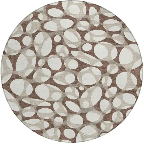8' Chocolate And Beige Round Abstract Washable Indoor Outdoor Area Rug Photo 3
