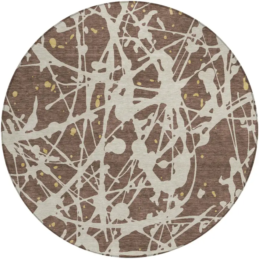 8' Chocolate And Beige Round Abstract Washable Indoor Outdoor Area Rug Photo 1