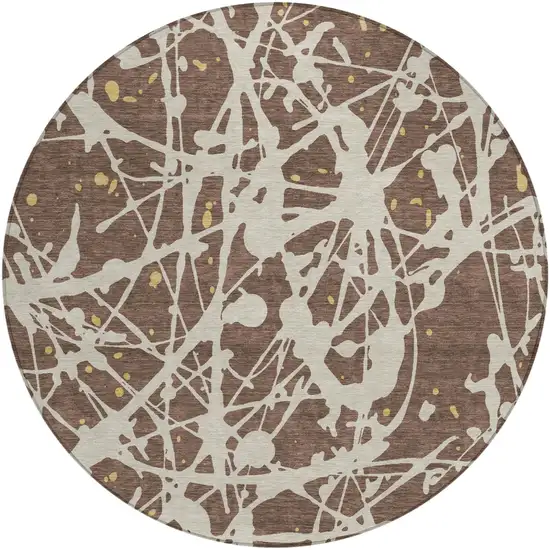 8' Chocolate And Beige Round Abstract Washable Indoor Outdoor Area Rug Photo 1