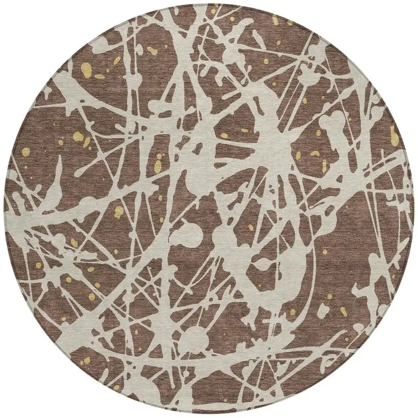 8' Chocolate And Beige Round Abstract Washable Indoor Outdoor Area Rug Photo 3