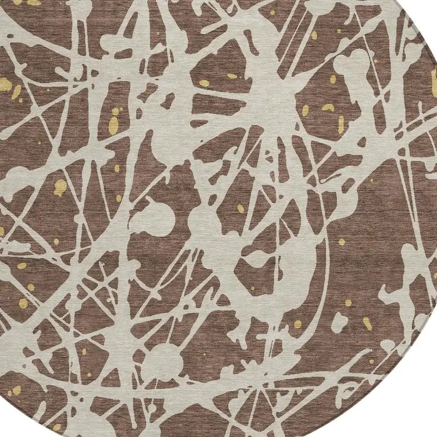 8' Chocolate And Beige Round Abstract Washable Indoor Outdoor Area Rug Photo 2