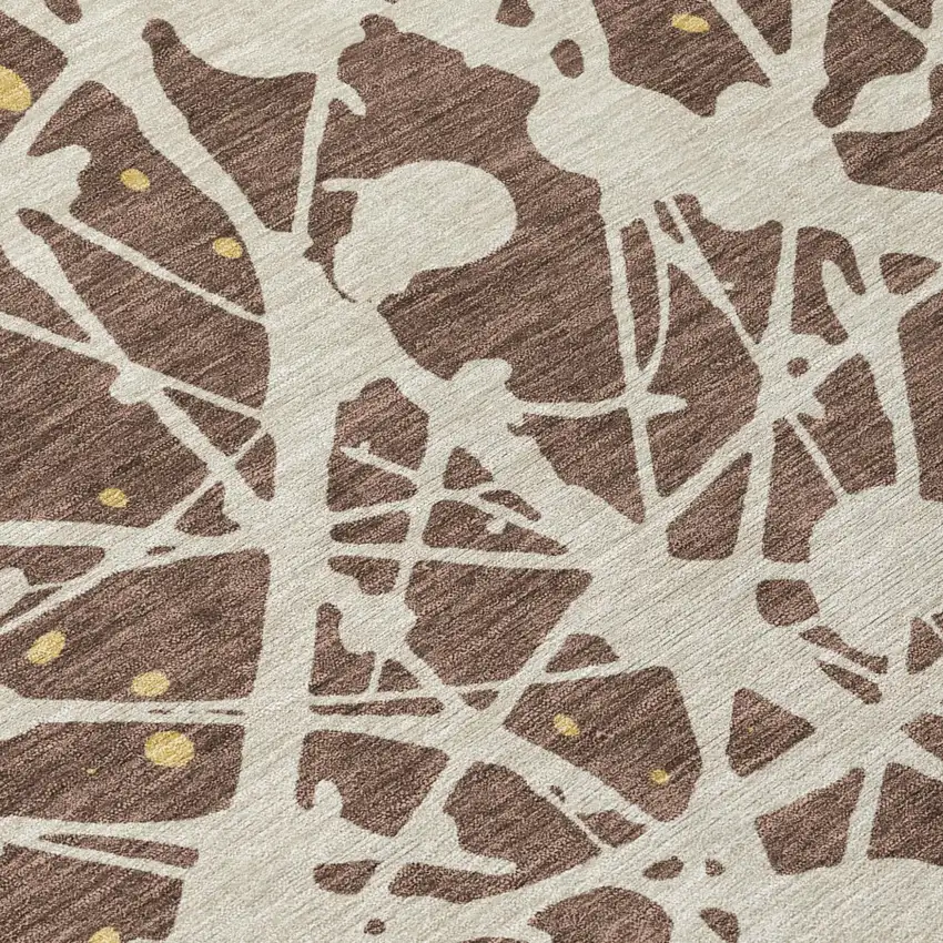 8' Chocolate And Beige Round Abstract Washable Indoor Outdoor Area Rug Photo 5