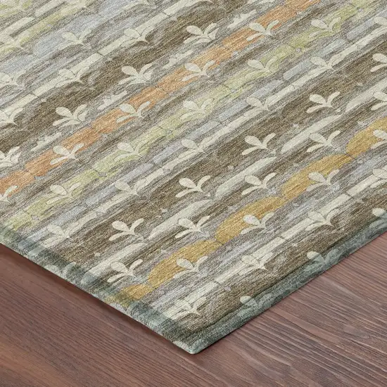 8' Chocolate And Beige Round Damask Washable Indoor Outdoor Area Rug Photo 6