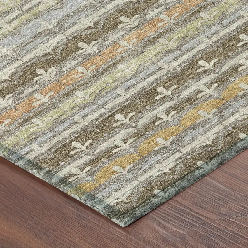 8' Chocolate And Beige Round Damask Washable Indoor Outdoor Area Rug Photo 6