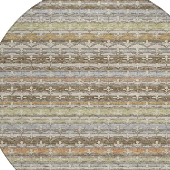 8' Chocolate And Beige Round Damask Washable Indoor Outdoor Area Rug Photo 2