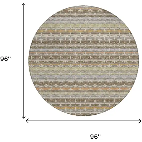 8' Chocolate And Beige Round Damask Washable Indoor Outdoor Area Rug Photo 8