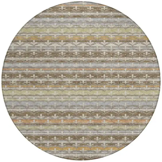 8' Chocolate And Beige Round Damask Washable Indoor Outdoor Area Rug Photo 3