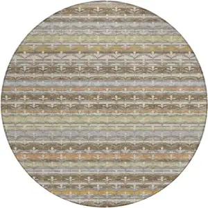 Photo of 8' Chocolate And Beige Round Damask Washable Indoor Outdoor Area Rug