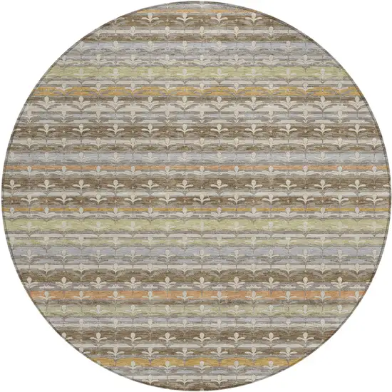 8' Chocolate And Beige Round Damask Washable Indoor Outdoor Area Rug Photo 1