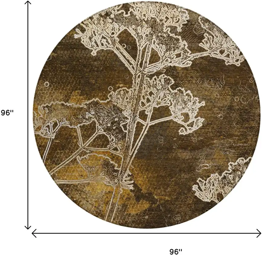 8' Chocolate And Beige Round Floral Washable Indoor Outdoor Area Rug Photo 3