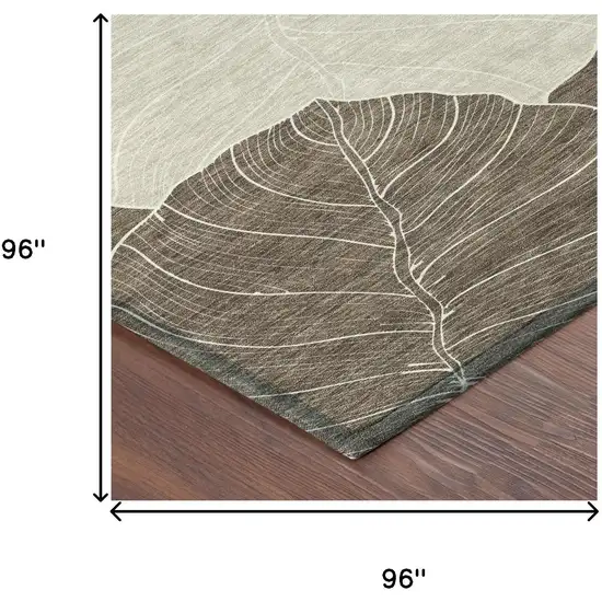 8' Chocolate And Beige Round Floral Washable Indoor Outdoor Area Rug Photo 8