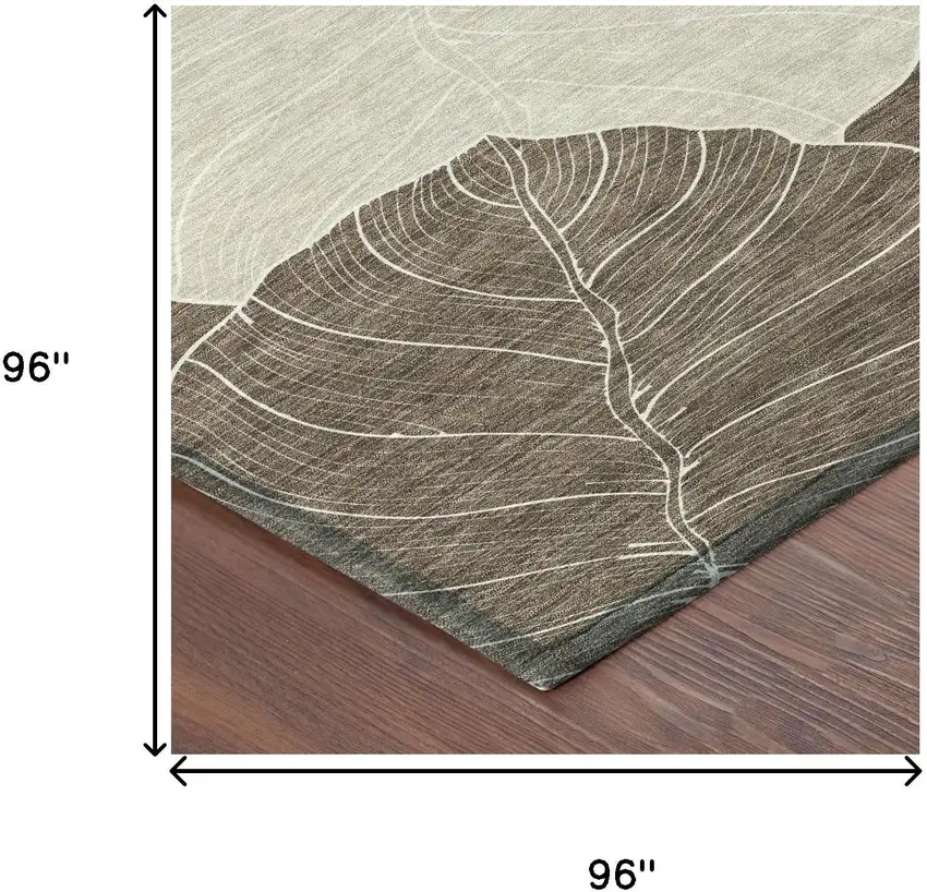 8' Chocolate And Beige Round Floral Washable Indoor Outdoor Area Rug Photo 8