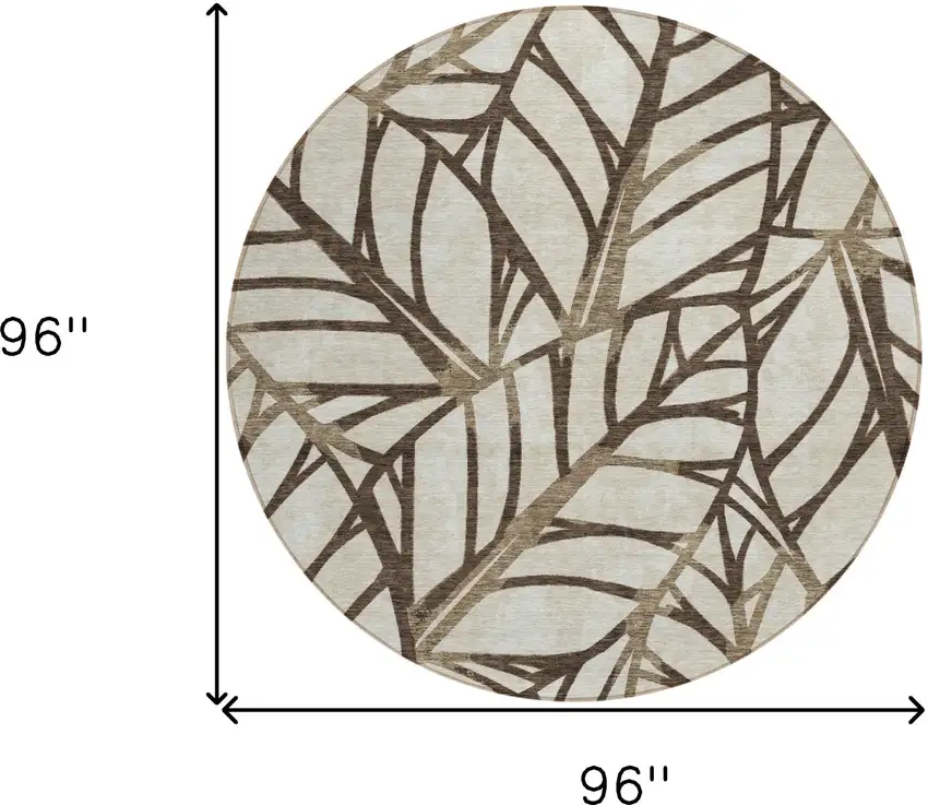 8' Chocolate And Beige Round Floral Washable Indoor Outdoor Area Rug Photo 8