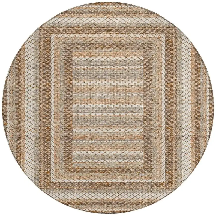 8' Chocolate And Beige Round Geometric Washable Indoor Outdoor Area Rug Photo 3