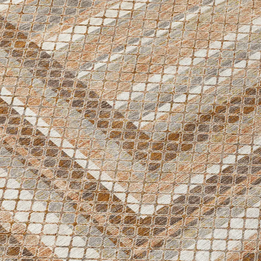 8' Chocolate And Beige Round Geometric Washable Indoor Outdoor Area Rug Photo 9