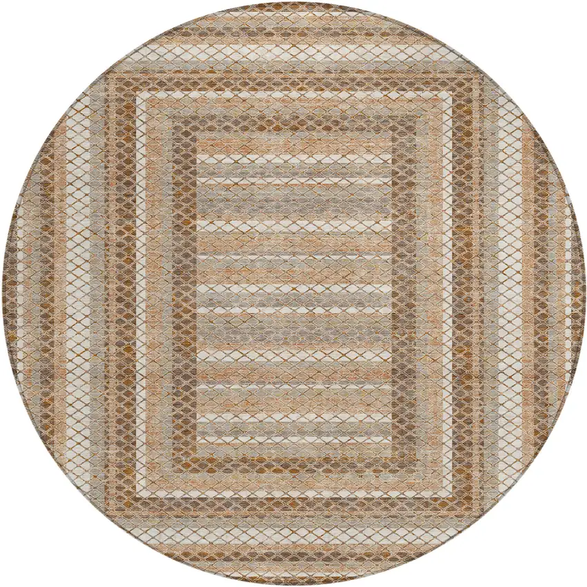8' Chocolate And Beige Round Geometric Washable Indoor Outdoor Area Rug Photo 1