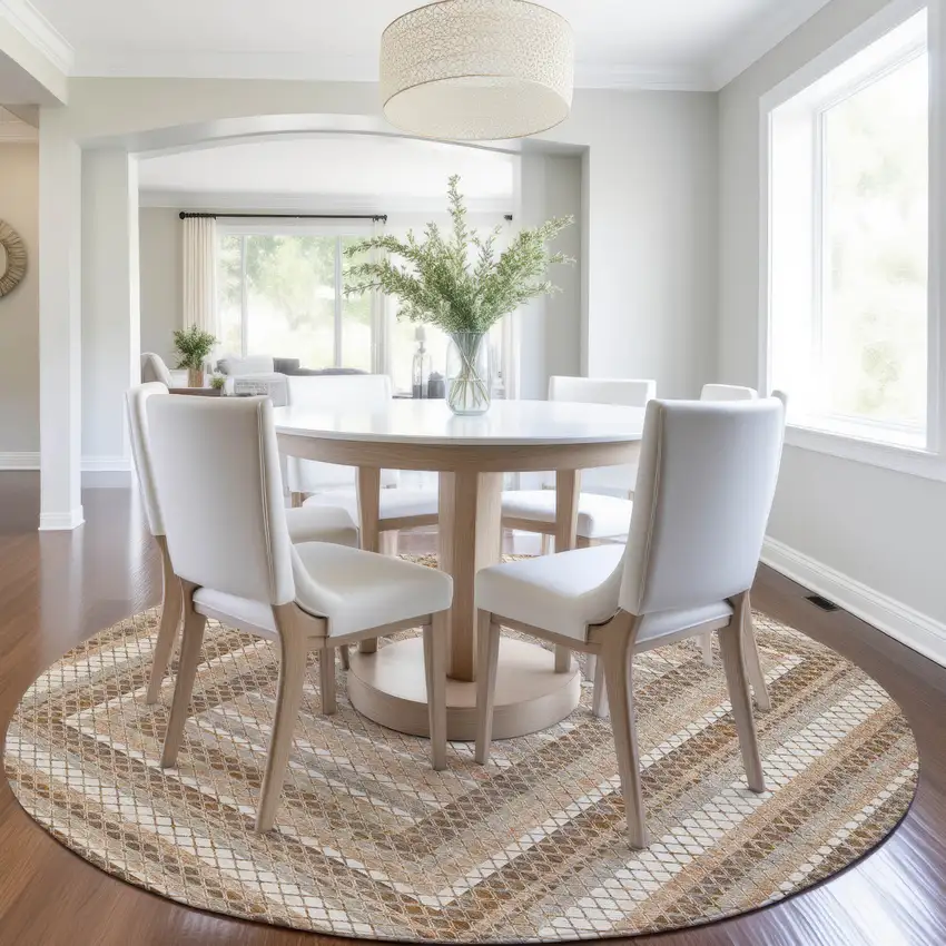 8' Chocolate And Beige Round Geometric Washable Indoor Outdoor Area Rug Photo 6