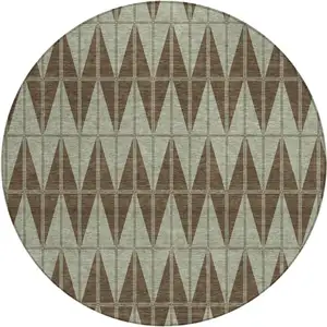 Photo of 8' Chocolate And Beige Round Geometric Washable Indoor Outdoor Area Rug