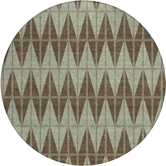 8' Chocolate And Beige Round Geometric Washable Indoor Outdoor Area Rug Photo 1