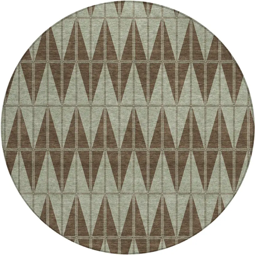 8' Chocolate And Beige Round Geometric Washable Indoor Outdoor Area Rug Photo 1