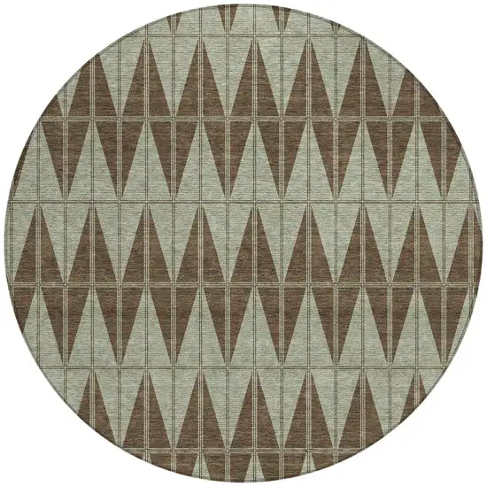 8' Chocolate And Beige Round Geometric Washable Indoor Outdoor Area Rug Photo 3
